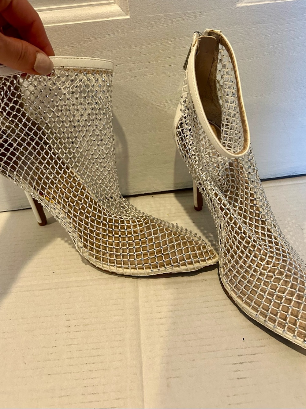 Charles David White Mesh Pointed-Toe Stiletto Booties